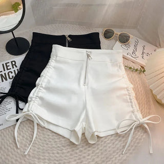 Women High Waist Slim Zipper Shorts