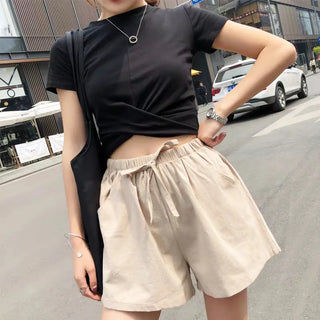 Women's High Waisted Cotton Linen Shorts