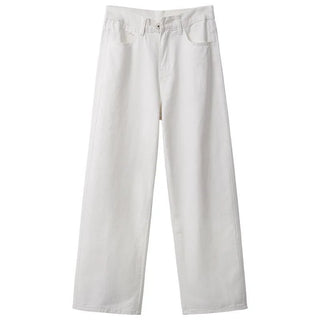 Vintage White Black Solid Women Denim Pants