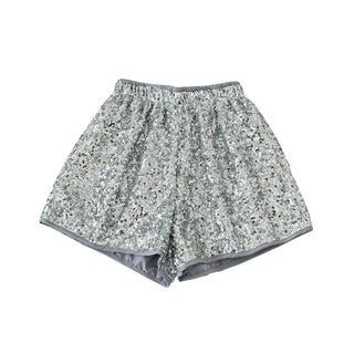 Women Shiny Sequin Elastic Waist Thin Shorts